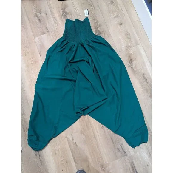 LikeMary Harem Jumpsuit Pants XL 1XL Boho Festival Yoga Cotton Pockets Teal BNWT - Picture 4 of 15